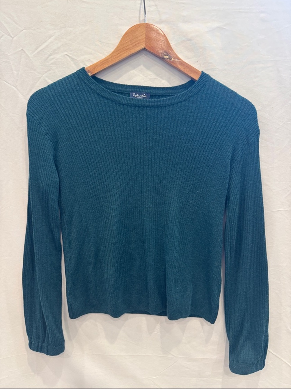Splendid Teal Ribbed Long-Sleeve Crewneck Top